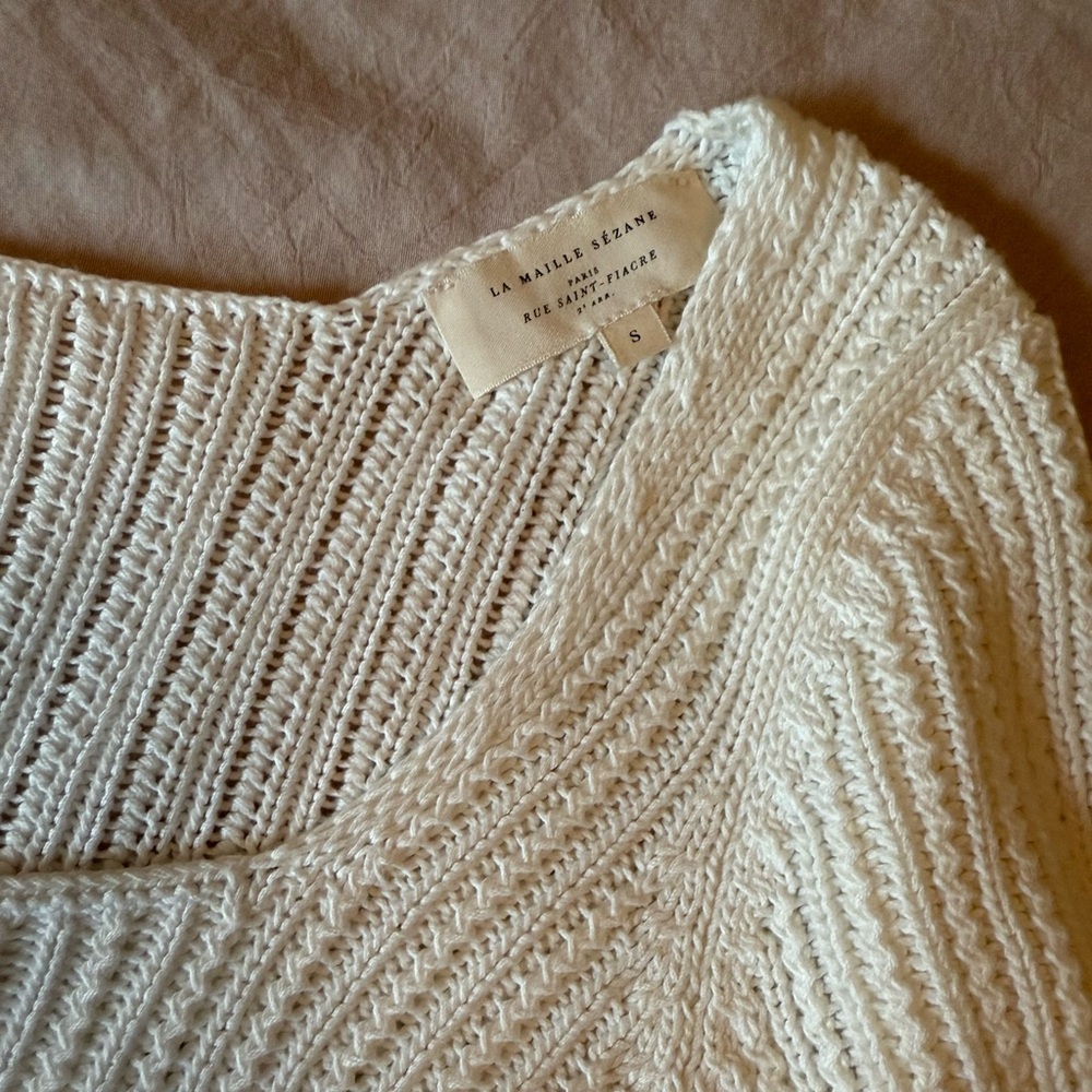 Sezane Cream Open-Knit Scoop Neck Cardigan - Picture 5 of 11